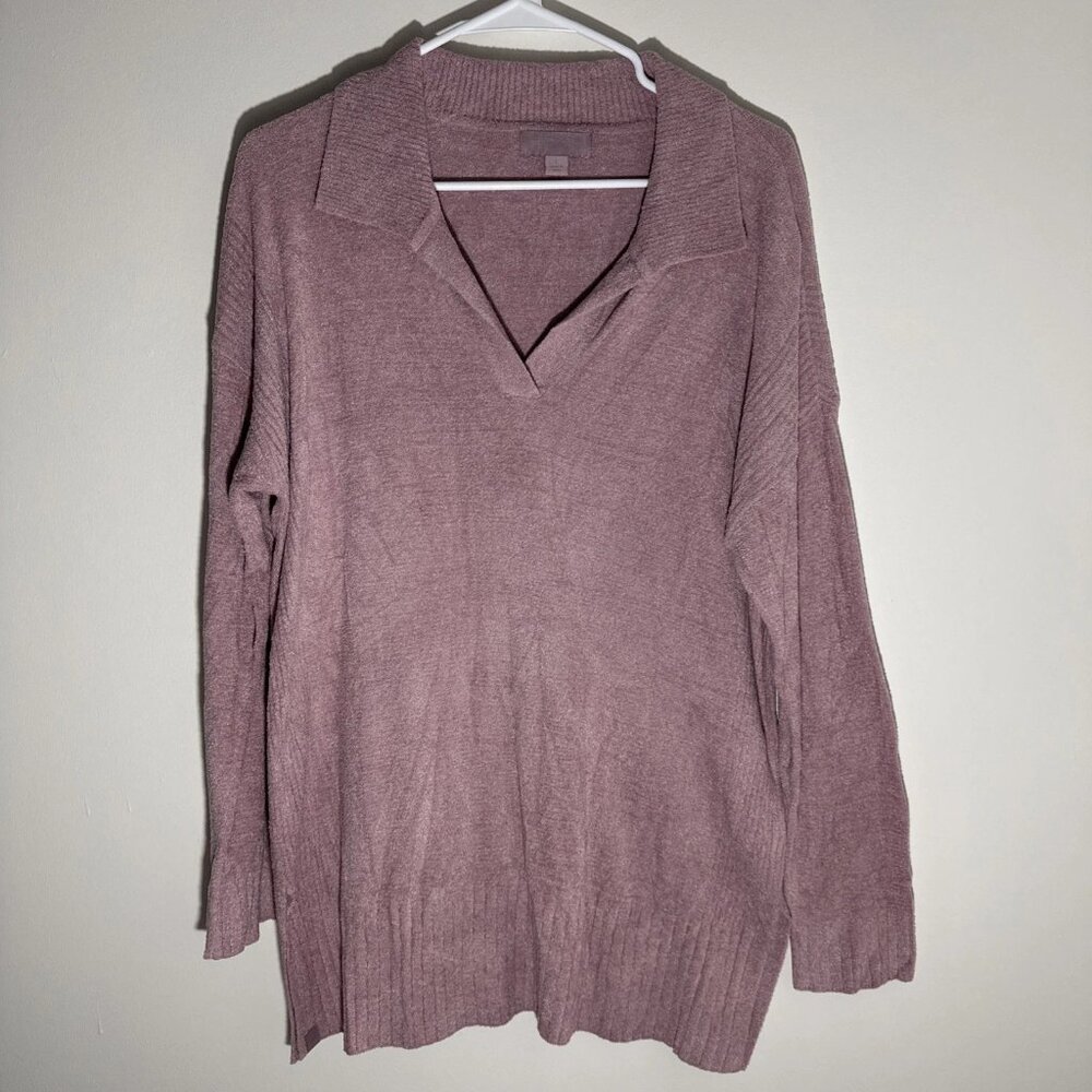 Barefoot Dreams Women's L CozyChic Cord Rib Pullover Sweater Pink